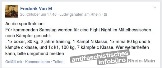 Ein Neonazi aus Ludwigshafen sucht noch Boxer Screenshot: www.facebook.de